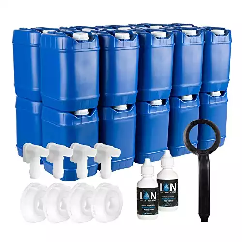 5-Gallon Stackable Water Container kit (100 Total Gallons), 20 Pack, Blue, BPA Free, High Density Polyetholene (HDPE) w/Built In Handle w/(2) Bottles of Water Preserver & 4 Additional Lids & 4...