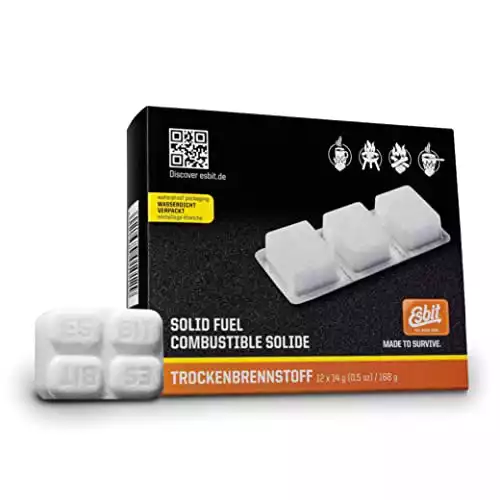 Esbit 1300-Degree Smokeless Solid 14g Fuel Tablets for Backpacking, Camping, and Emergency Prep, 12 Pieces,White